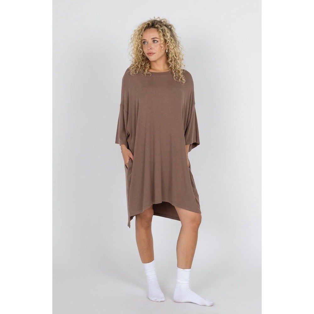 Foxy Kind Taupe Oversized Pocket Tunic Dress XL Soft Ribbed Boho Lagenlook NWT